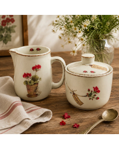 K1278 - Geranium sugar bowl & creamer