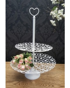 2 tier white lace sweets stand