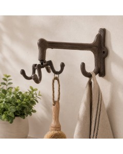Rustic Cast Iron Quad Hook Rack