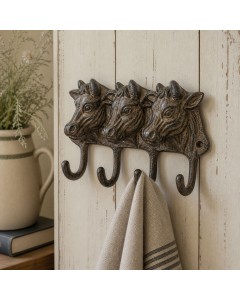 Rustic Triple Cow Wall Hook