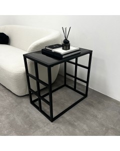 Side table with black glass mirror