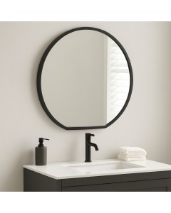 Black Metal Modern Round Mirror