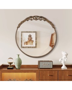 Ornate Bronze Round Wall Mirror