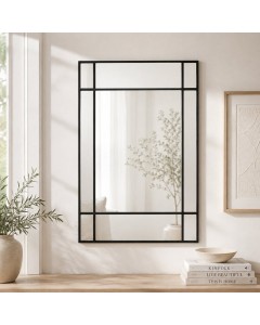 Black Grid Frame Rectangular Wall Mirror