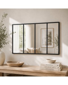 Black 4-Panel Window Frame Wall Mirror
