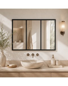 Black 3-Panel Window Frame Wall Mirror