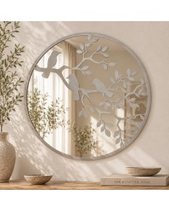 KA3624 - 60cm Botanical Birds Metal Round Mirror