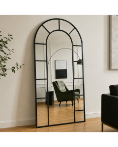 KA3634 - Black Windowpane Arched Mirror
