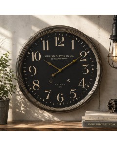 Large black iron case wall clock