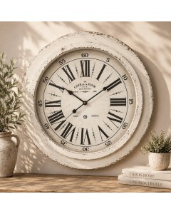 60cm Distressed White Clock