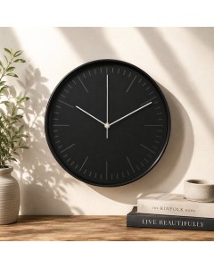 30cm Clock Black/Black Face with Bars