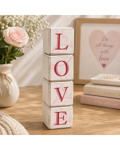 KK1910 - 8cm Love blocks w/pink swirl
